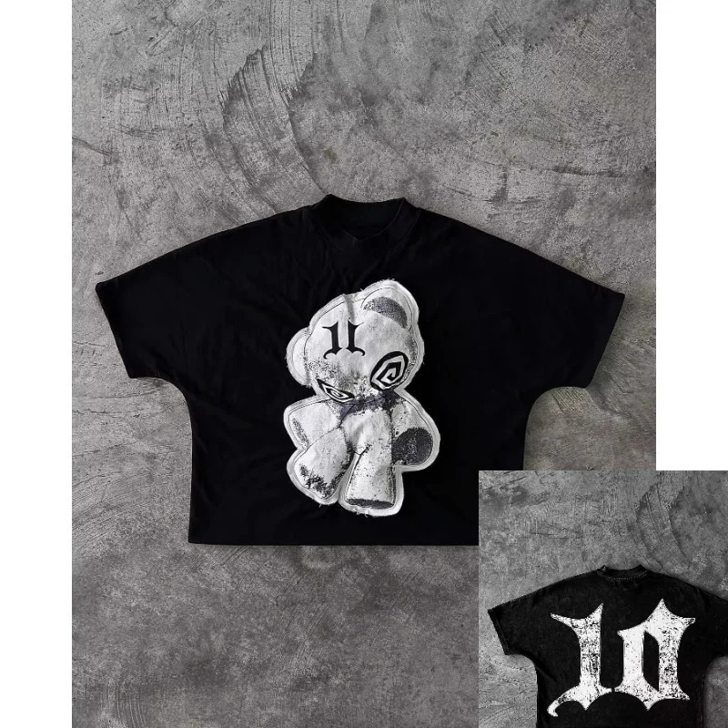 Y2K clothing mens streetwear Harajuku hiphop letter pattern Tshirt Gothic cotton short sleeved shirt 250326
