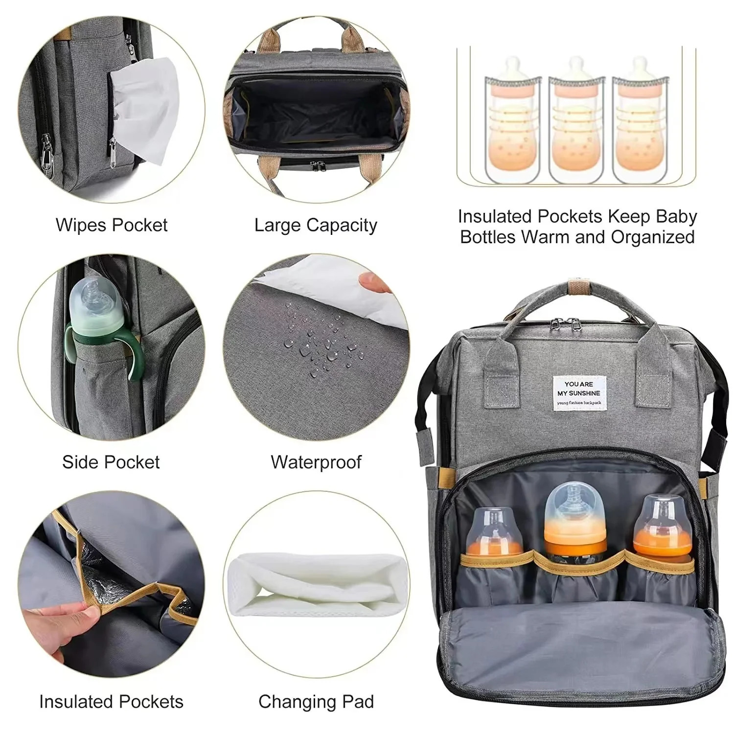 Foldable bed diaper bag with changing station insulated pocket and large capacity Multifunctional Double shoulder mommy bag 250326