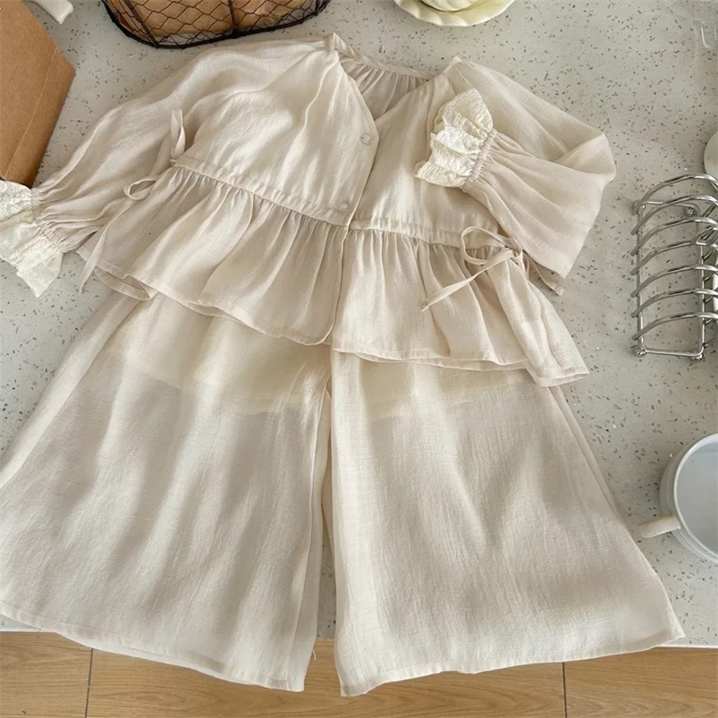 Childrens Sets Advanced Sense Girls Summer Shirt Skirt Two Pieces Simple Button Elastic Waist Pleated Fashion 250326
