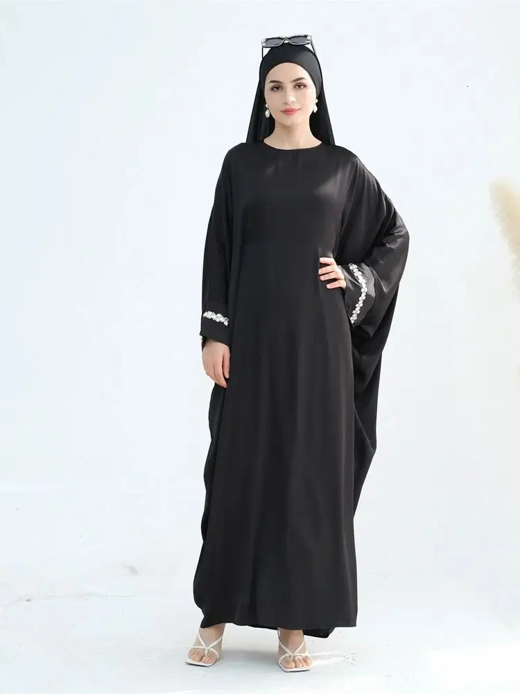 Ramadan Eid al Fitr Satin Humility Abaya Dubai Muslim Arab Female Kaftan Maxi Prayer Dress Robe 250326