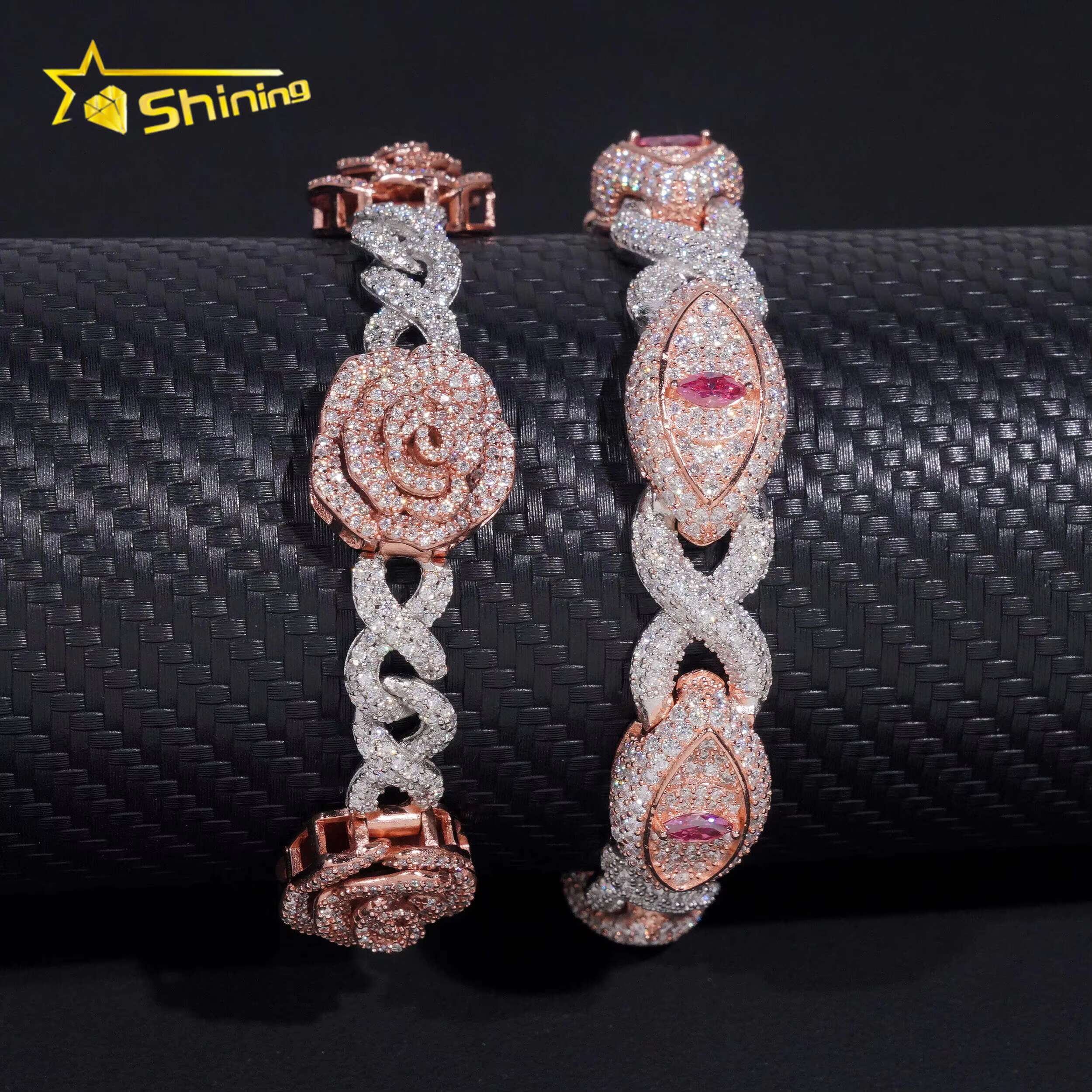 Real 925 Sterling Silver Gold Plated Hip Hop Jewelry Custom Colored Infinity Moissanite Cuban Bracelet Cat Eye Bracelets