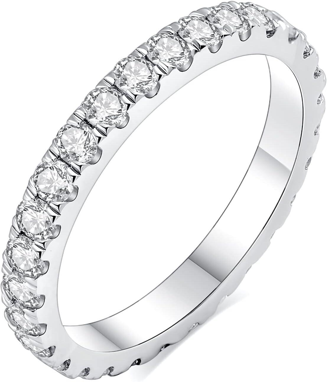 IMOLOVE Moissanite Wedding Band Wedding Rings for Women 925 Sterling Silver Rings with 18K White Gold Plated Eternity Stackable Engagement Ring Annive
