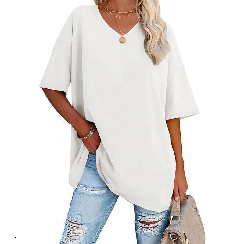 Dongdumaoyi Lente Zomer Heet Nieuw Oversized Los Damesmode T Shirt Met V Hals