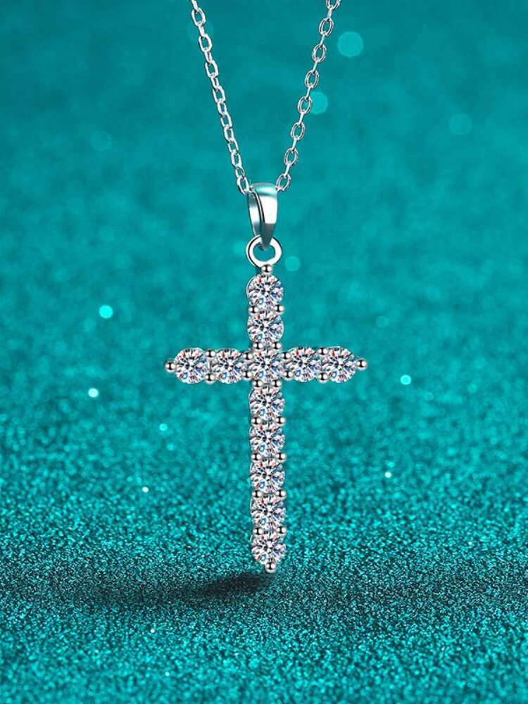 MoisaLuxe Official Store GRA Moissanite Plata Sterling 925 Silver Pendant Necklace Cross Clavicle Chain Items Diamond Jewelry