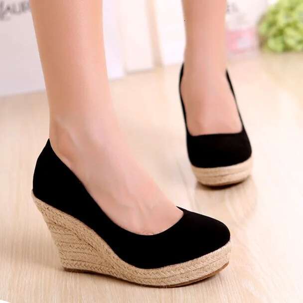 EAGSITY Espadrilles for Women wedges high heel pumps suede platform round toe wedding party office lady comfort shoes