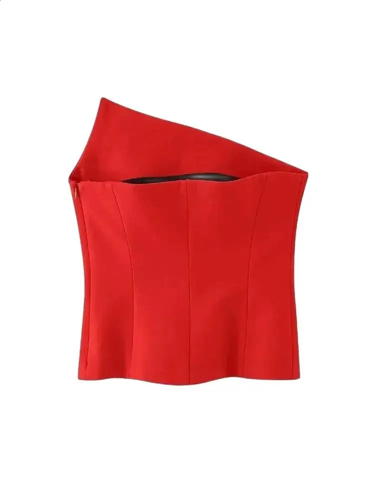 TRZA-Womens Asymmetrical Bustier Tops Sexy Backless Side Zipper Female Camis Fashion 250325