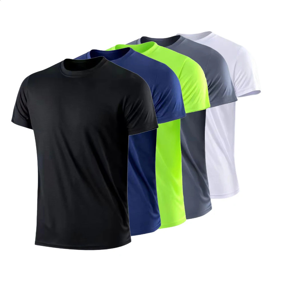 NO Mens Quick Dry Short Sleeve Gym Running Moisture Wicking Round Neck T-Shirt Training Exercise Gym Sport Shirt Tops 250327