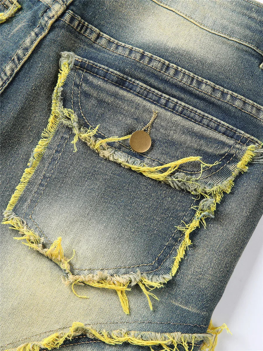 Mens Spring Autumn Casual Denim Pants Ripped Multi Pockets Slim Fit Jeans Trousers for Streetwear Punk Trendy Fashion Retro 250317