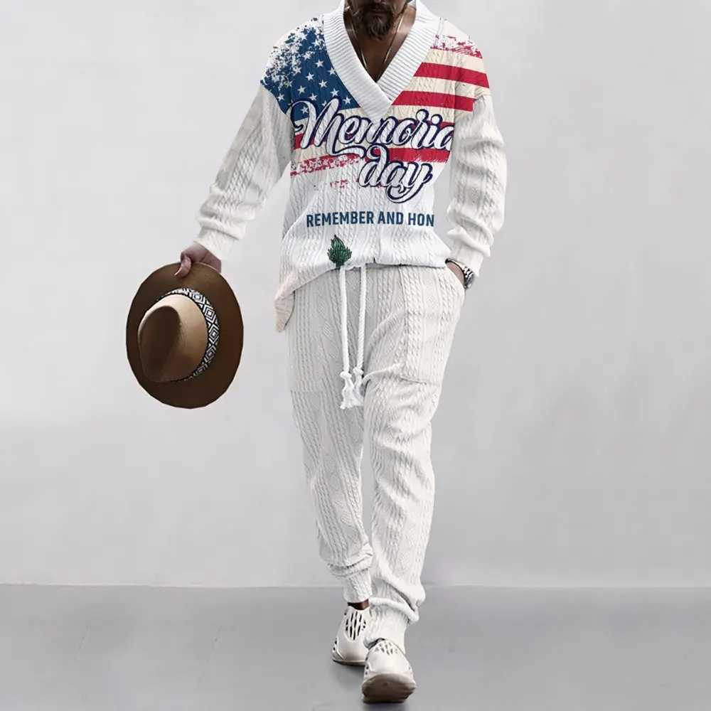 2024 Cross border New Mens Casual Mens V-neck Universal Knitted Sweater SetXJ250326