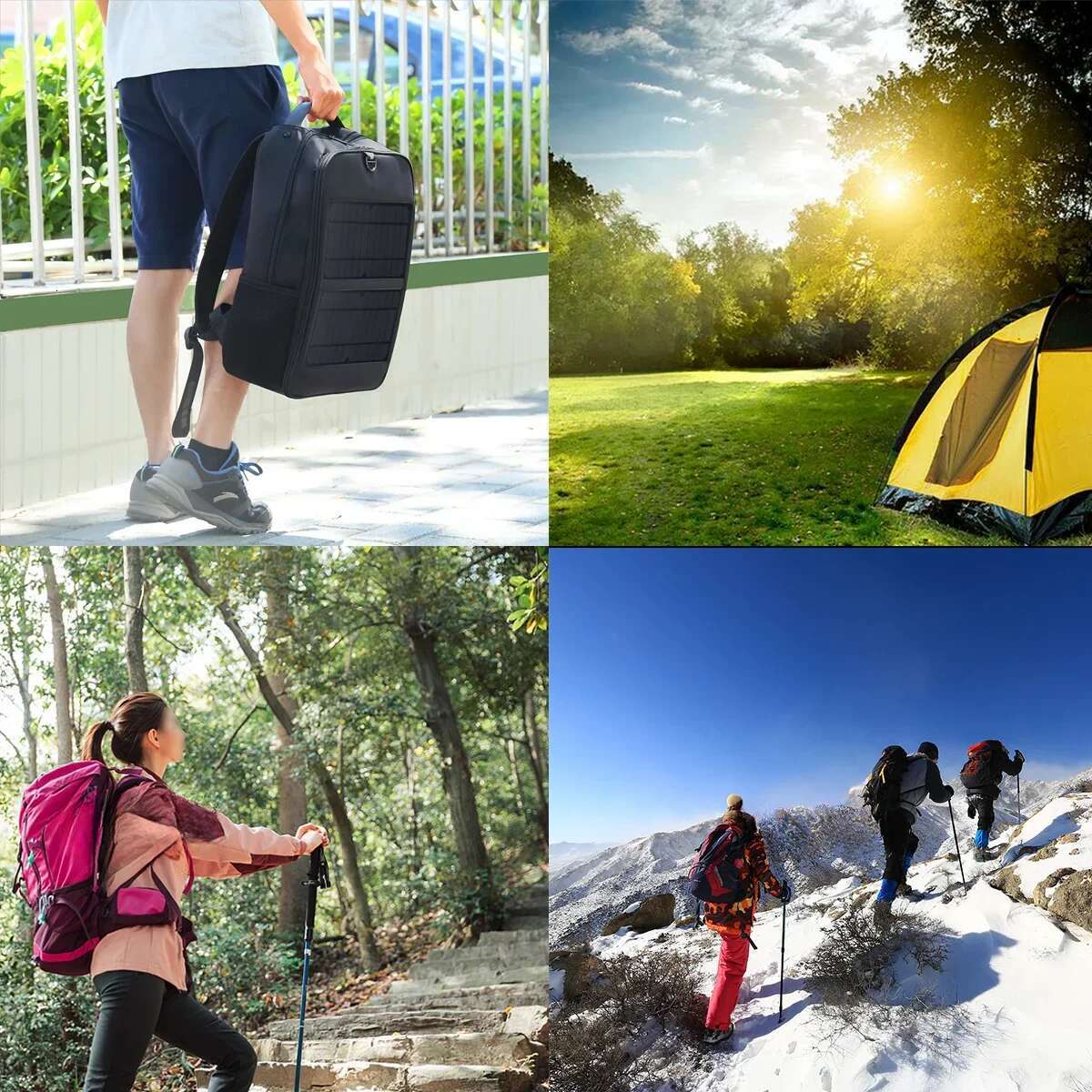 12/20W Solar Backpack Panel Powered Laptop Waterproof Large Capacity External USB Charging Port New Men's Bag