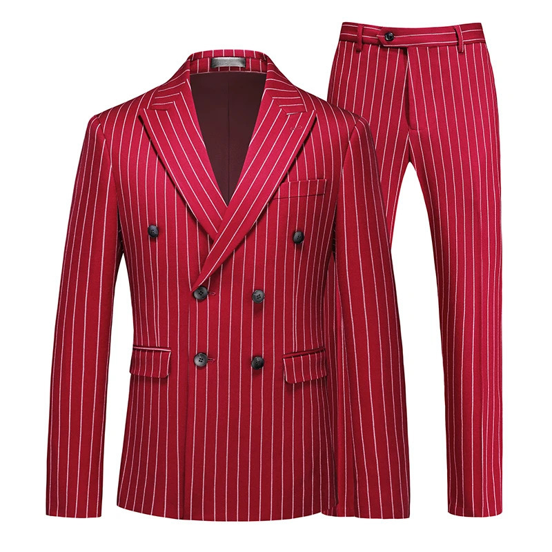 White striped mens twopiece set double breasted ultrathin dress jacket with clothing wedding party 250326