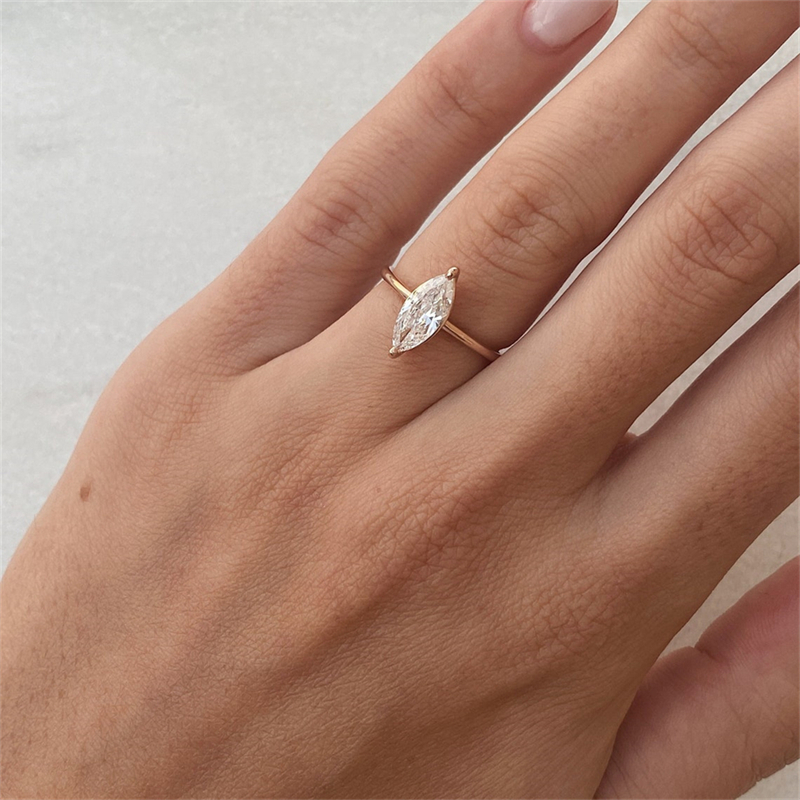 Jewelry 14K Rose Gold 1.0 Carat Marquise Solitaire Simple Style Engagement Ring For Women E VS1 IGI Certificate Lab Diamond Gold Ring