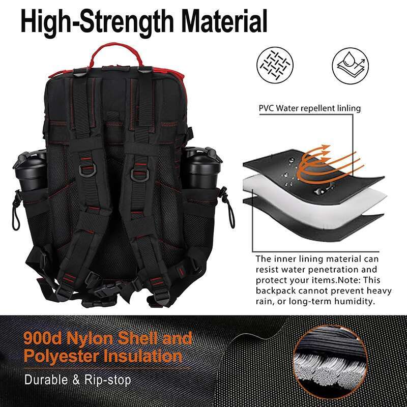 LHI 45L Tactical Backpack For Men And Women Black Red Zipper Spotrs Athlete Gym Bag Outdoor Hiking Rucksack With Bottle Holder