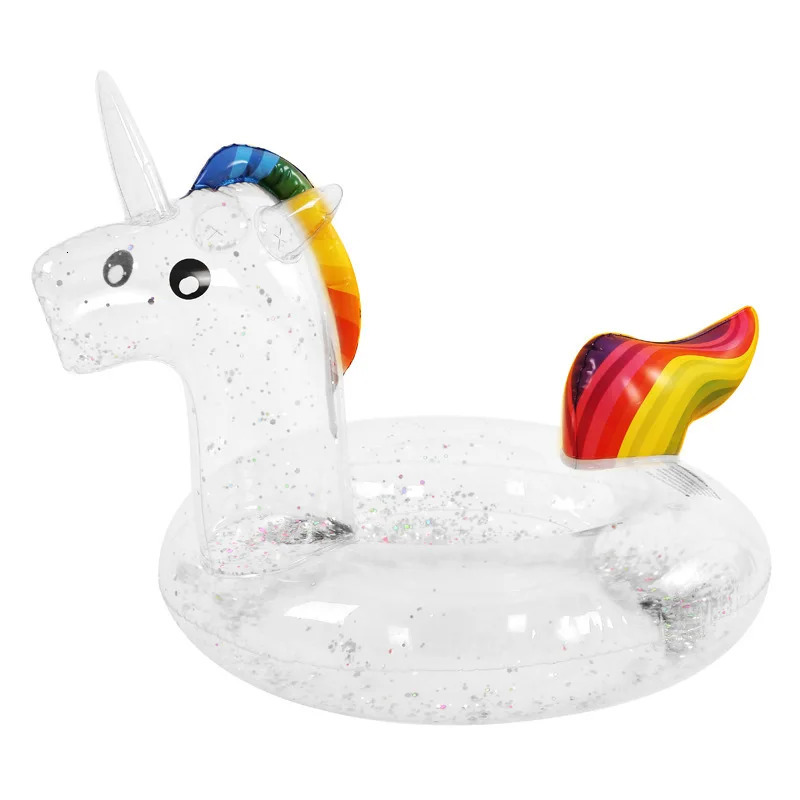 Transparent sequin inflatable swimming ring water mat flashing unicorn summer pool toys childrens floating 250321