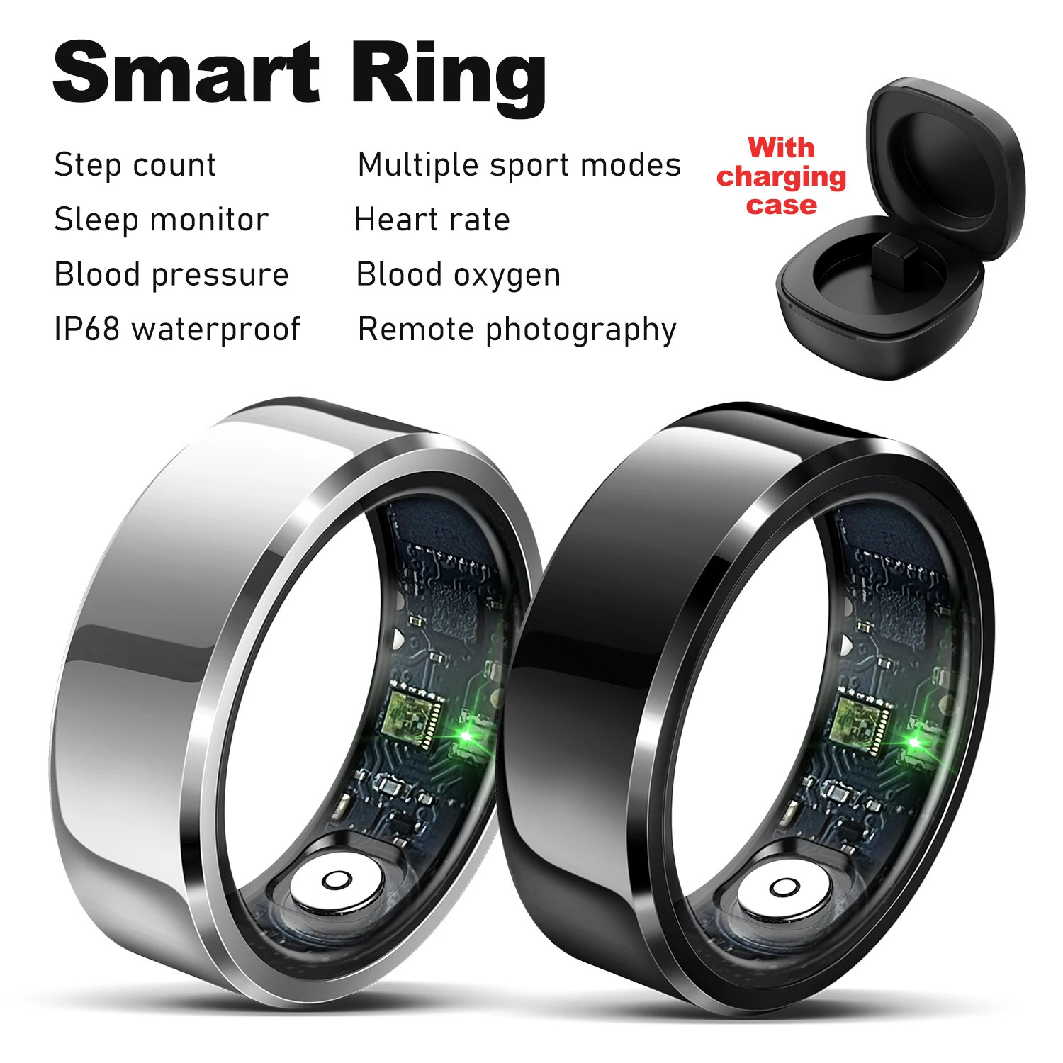 Smart Ring For Men Women Health Monitoring Blood Pressure Oxygen IP68 Waterproof Multi Sports Modes On Standby Smart Ring 250322