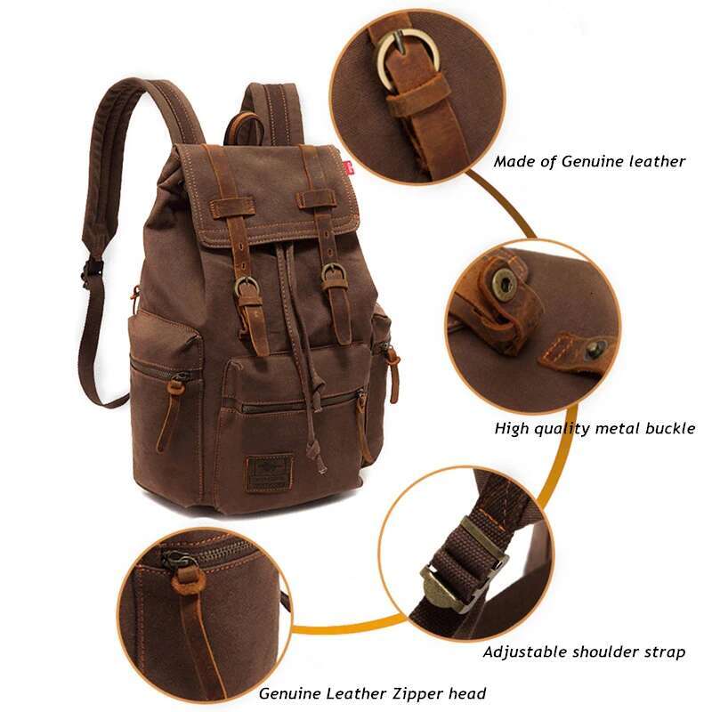AUGUR New Fashion Vintage Canvas Backpack School Men's Bags Large Capacity Travel Laptop Retro Bag