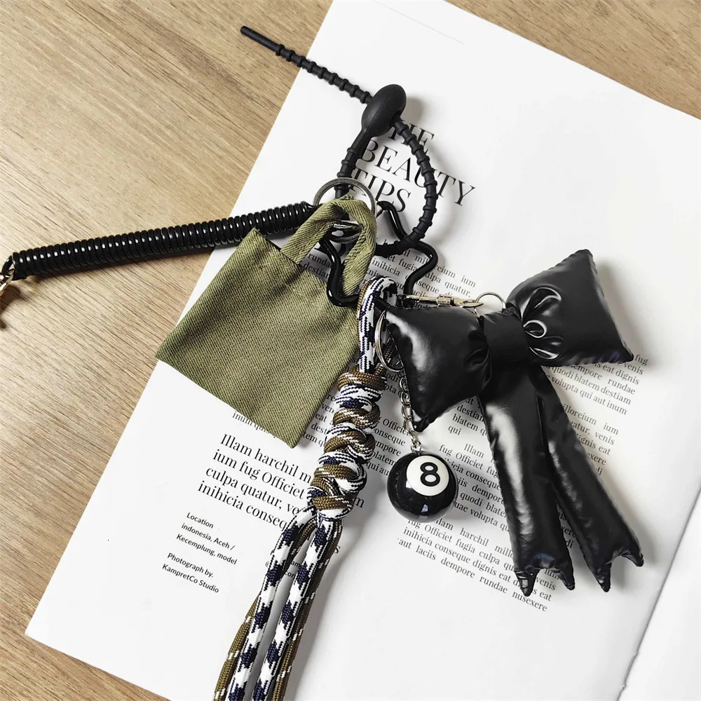 Ins Wind black Green series billiards Key Chain bowknot Backpack pendant250325