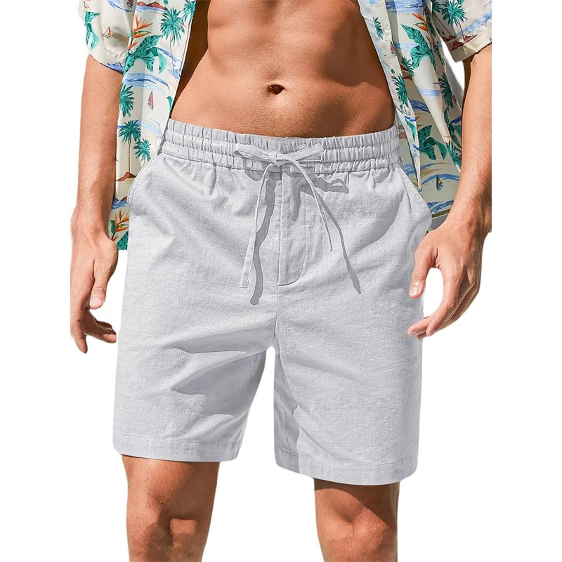 Mens Summer Cotton Stretch Shorts Elastic Drawstring Casual Beach Short Pants Lightweight Breathable for Outdoor 250322