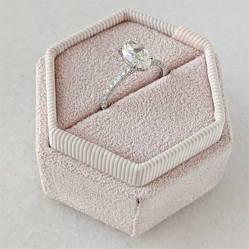 Jewelry 18K White Solid Gold 1.0 Carat Oval Shape Hiden Halo Half Set Ring IGI Lab Grown Diamond Engagement Gold Ring For Women