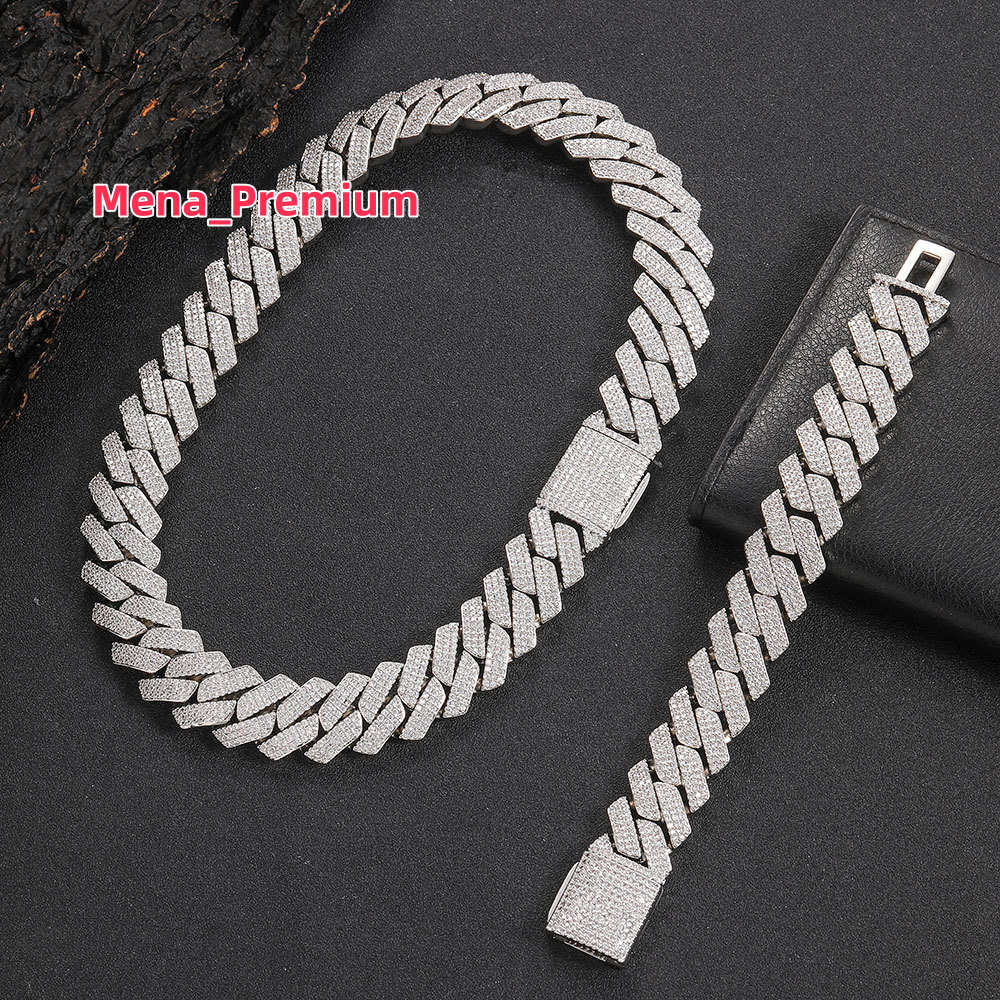 Wholesale Men Hip Hop Jewelry 20mm 3 Rows Gold Chunky Necklace Iced Out Cz Prong Cuban Link Chain Necklace Diamond Cuban Chain