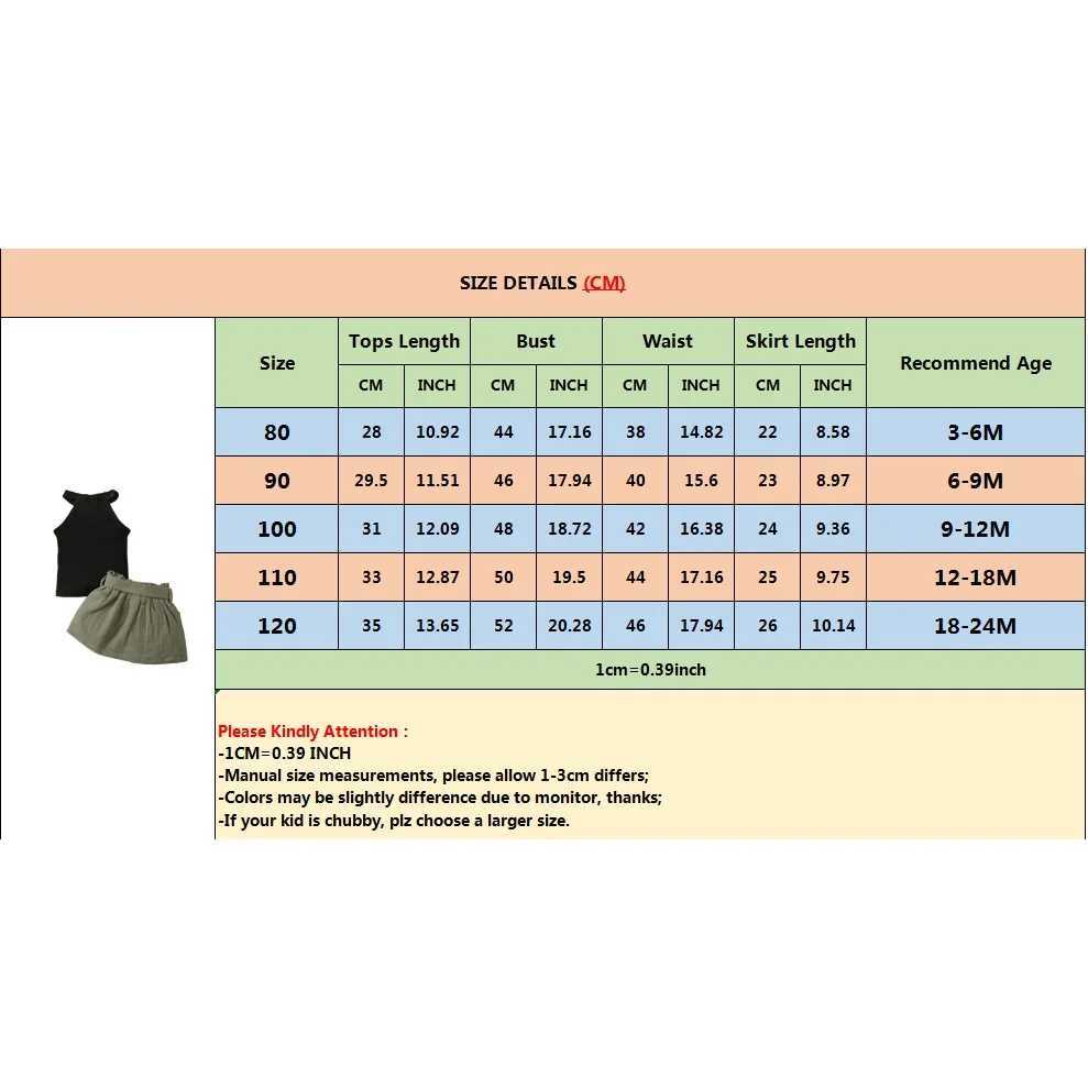 2PCS baby girl clothing set with ribbed hanging collar top and short skirt fashionable Korean style summer clothing for girls aged 3-24 monthsT250327