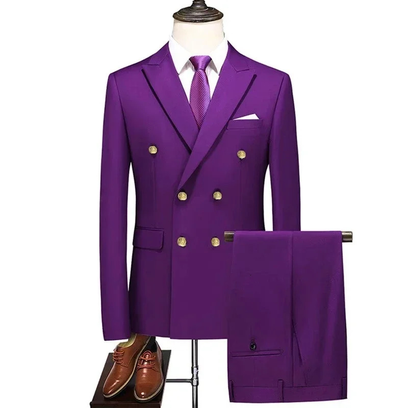 2piece fashion mens business double chest solid color set jacketmens ultrathin wedding jacket pants Trouser 250326