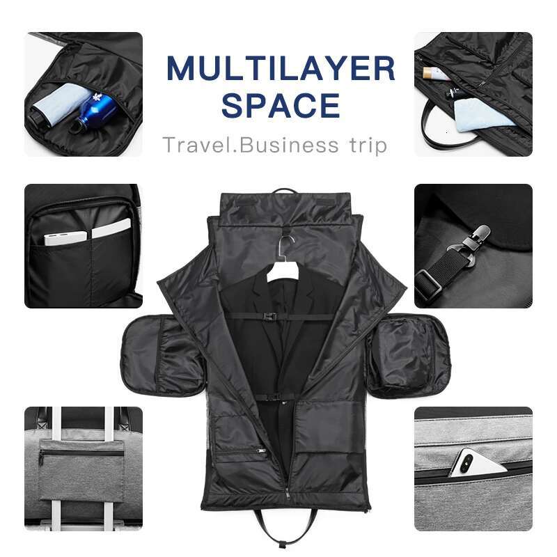 OZUKO Multifunction Men Suit Storage Large Capacity Lage Handbag Male Waterproof Travel Duffel Bag Shoes Pocket