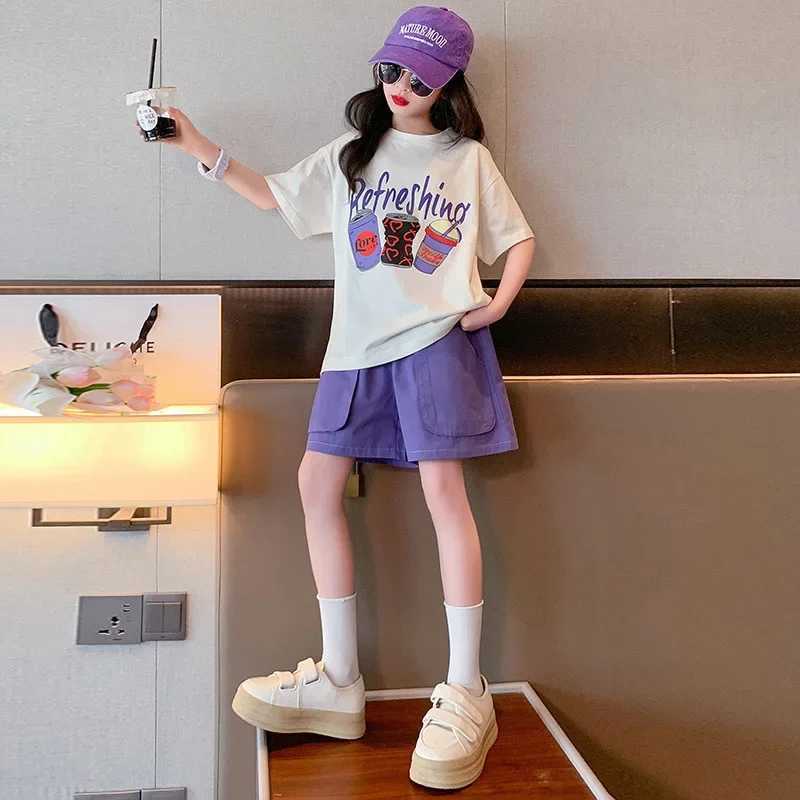 Summer new trend girls cartoon letter short sleeved two-piece casual wearT250327