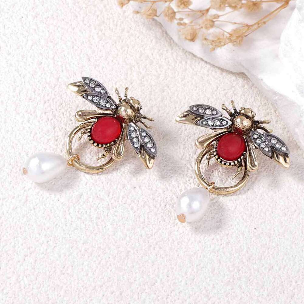 Vintage Insect Teardrop Earrings Elegant Animal-Inspired Design with Simulated Pearls Micro Pave Zirconia for Women