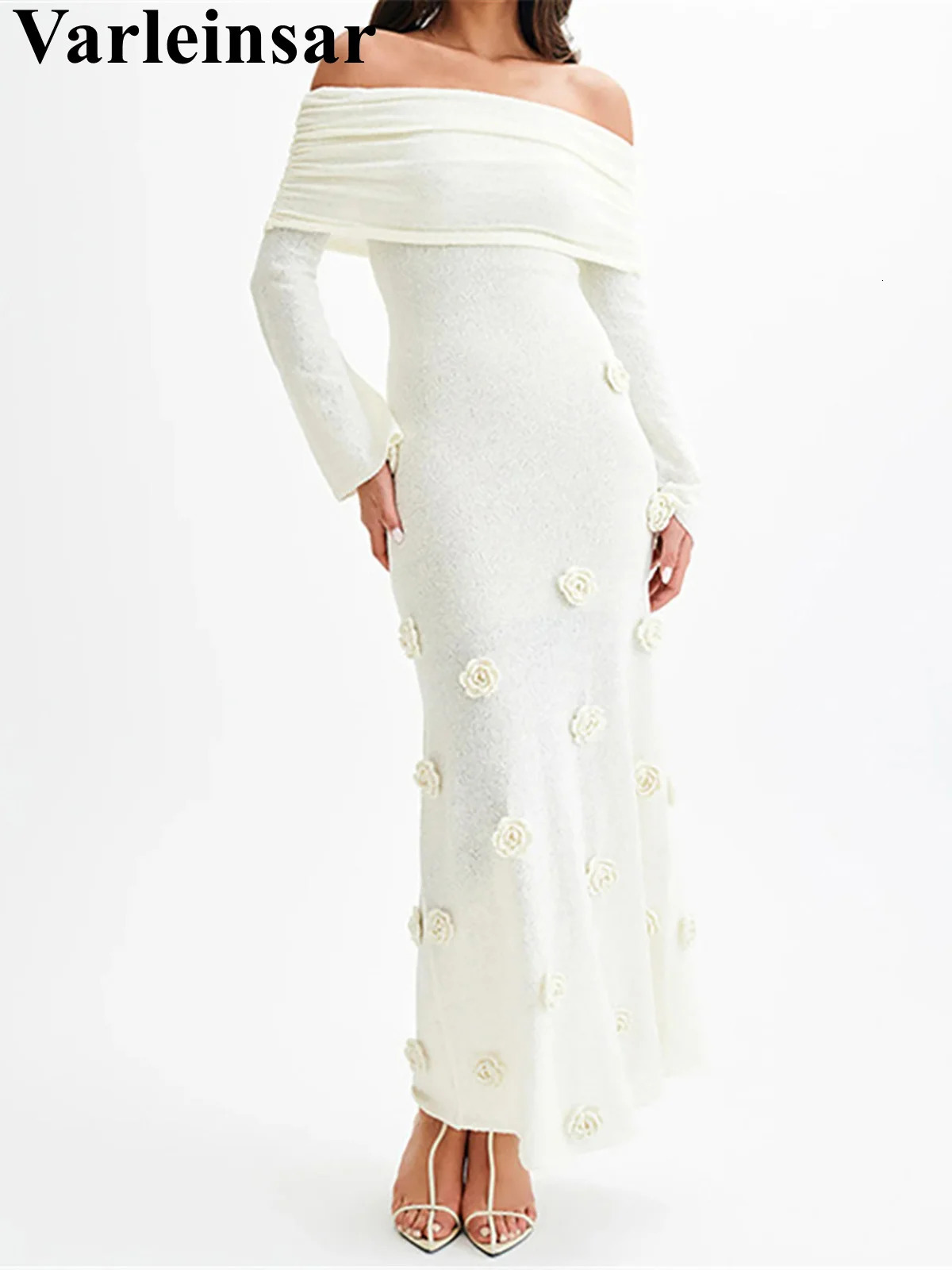 Casual Knitted Long Dress Elegant Flower Beach Long Dress Fashionable Ultra Thin Party Dress Unique Womens Evening Dress V6186 250324