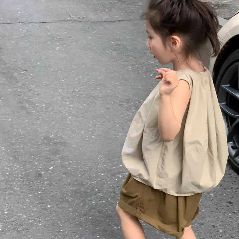 Girls clothing set sleeveless single chest pumpkin jacket+curly shorts 2024 summer new childrens set baby clothingT250327