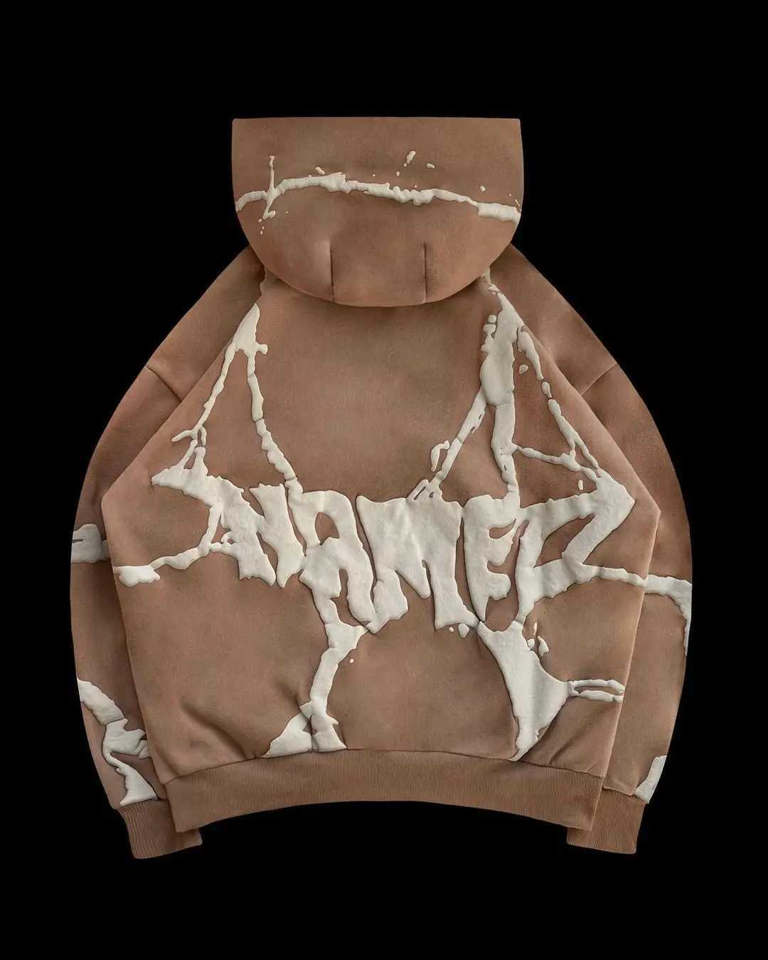 Mens Harajuku Hoodie Pants 2024 Winter Y2k Style Gothic foam Zipper Hoodie Printed Hip Hop Oversized Sportswear Two Piece SetXJ250326