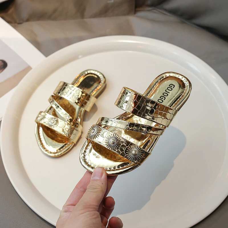 Slipper Childrens slider with open toe flat slider soft sole wear-resistant 2025 new summer outdoor PU girls slider S25326