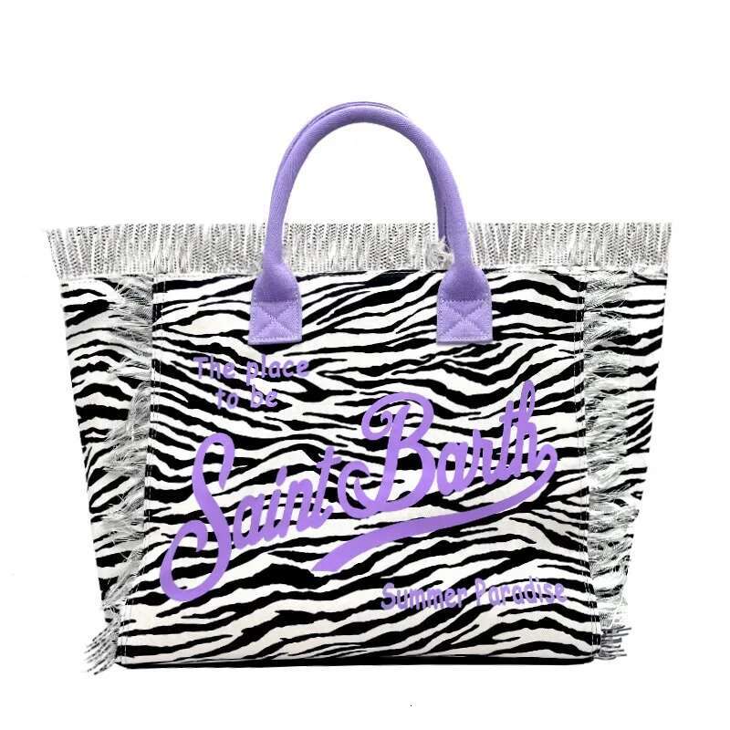 SAINT BARTH Autumn Winter New Women's Large Capacity Casual Black And White Leopard Print Canvas Handmade Tassel Handbag