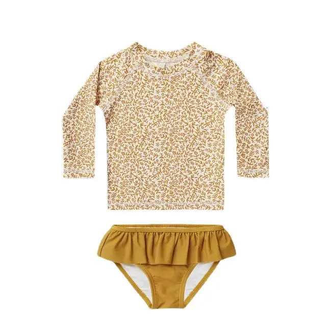 RC Baby Girls Swimwears Swimsuit Kids Long Sleeve One-piece Set Toddler Girl Sunscreen Floral Bodysuit Bikini Suits 1-12Y 250326