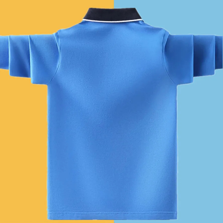 Kids School Uniform Polo Shirt Spring Autumn Childrens Casual Turn Collar Long Sleeve Tops For Teenager Boys 4-15 Years Clothes 250326