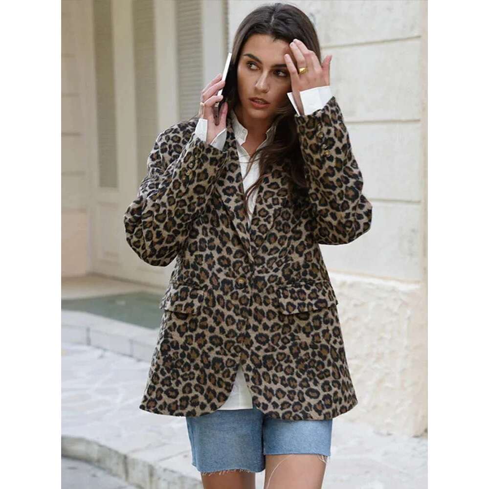 Women's Coat Vintage Leopard Women's Jacket Casual Lapel Single Button Coat Long Sleeve Jackets Autumn Lady New In Coats Outwears