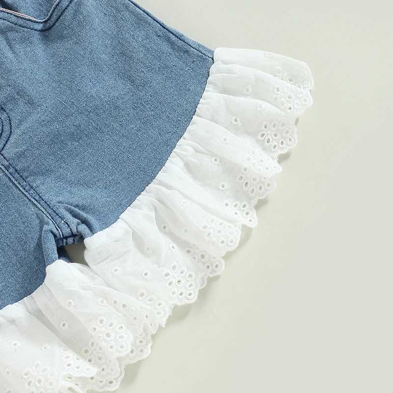 0-5Y baby girl summer clothing set 2023 new childrens sleeveless tie vest+lace decorative shorts childrens denim setT250327