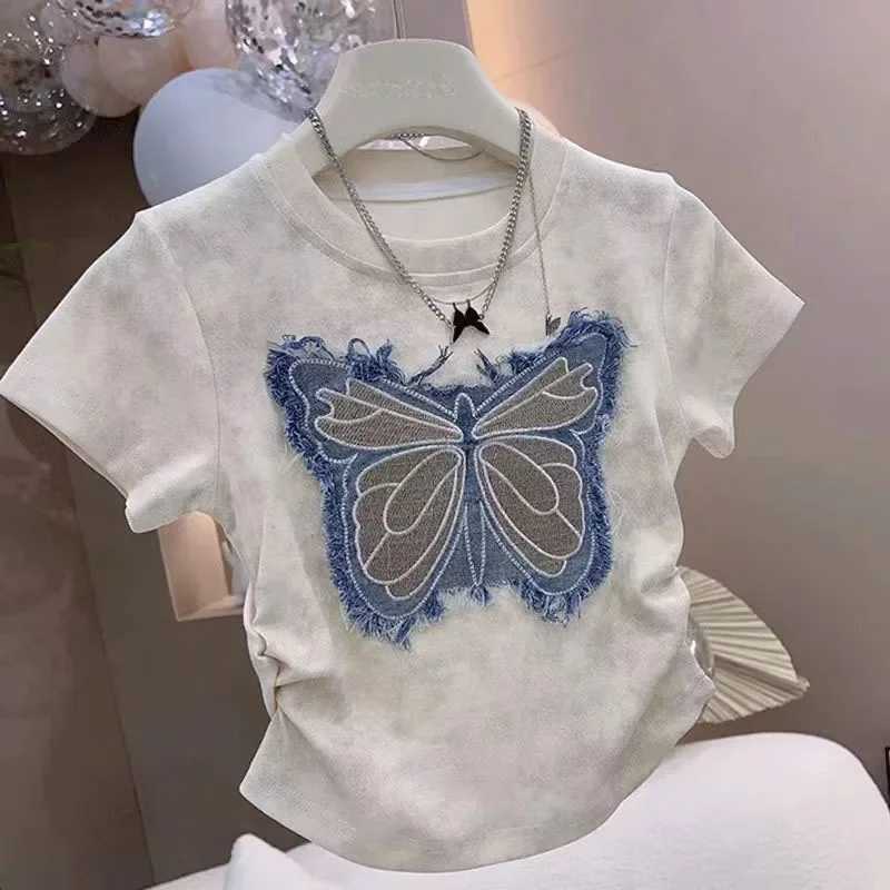 Girls clothing set for summer personalized patchwork fabric embroidered short sleeved top+childrens casual denim bodysuitT250327