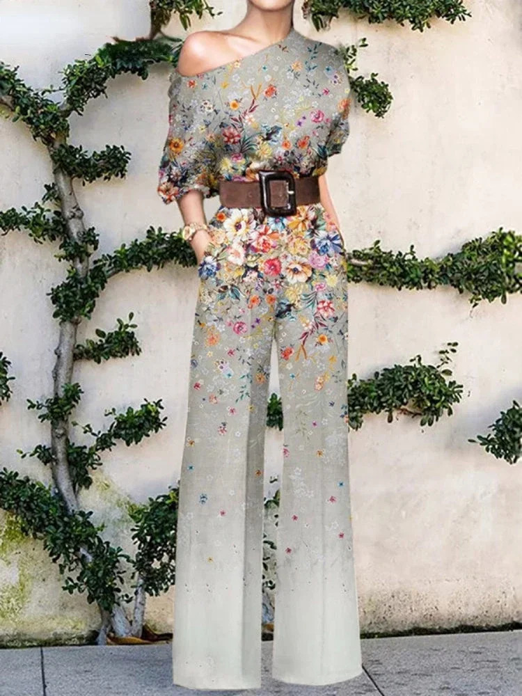 Womens jumpsuit springsummer womens fashionable and elegant office wide leg pants tight fitting onepiece 250326