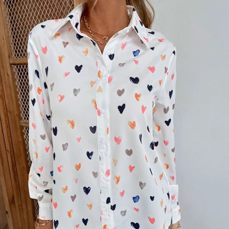 Women's fashionable printed long sleeved with butterfly print collar shirt for women