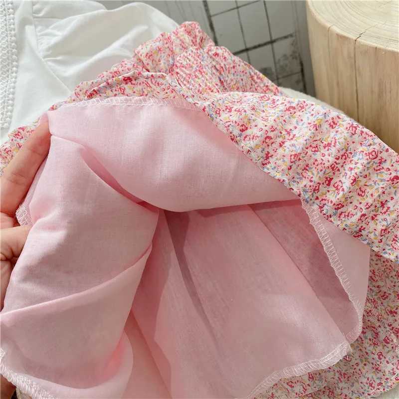 Summer girls clothing set Korean cute hollow lace lapel top+floral dress fashionable baby clothing childrens clothing setT250327
