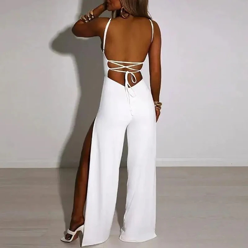 Sexy strapless womens jumpsuit fashionable sleeveless elegant split suit casual slim fit solid 250326
