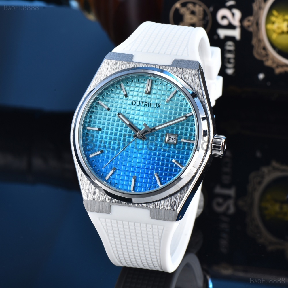 2026 New Color Gradient Luxury 40mm Watches for Men Quartz Wristwatch Business Rubber Strap Automatic Date Daily Waterproof Male Clocks for Gift Wholesale