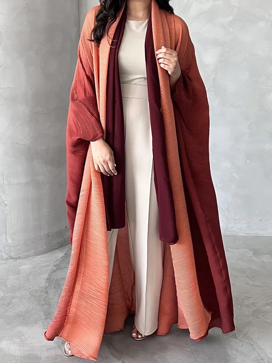 Muslim Abaya womens batsleeved pleated gradient cardigan cashmere sweater autumn Dubai plus size y jacket 250326