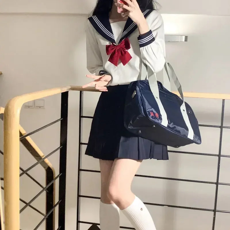 White Navy Sailor Set School Girls Uniform Japanese Seifuku Student Female Sexy JK Fold Dress 250326