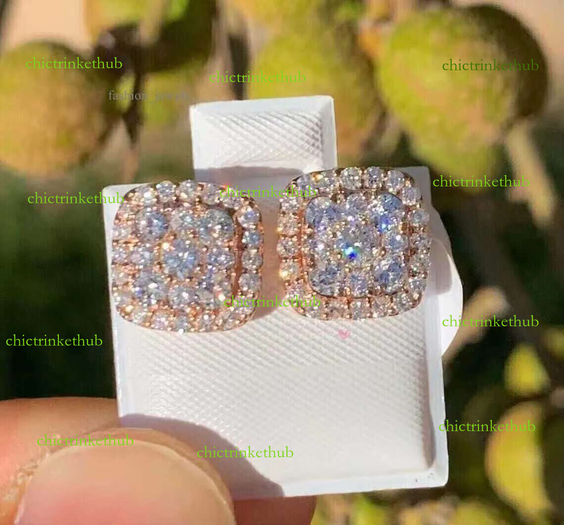 Stock Sier Jewelry Iced Out Cluster Stud Pass Dia Tester Women Screw Back Moissanite Earrings