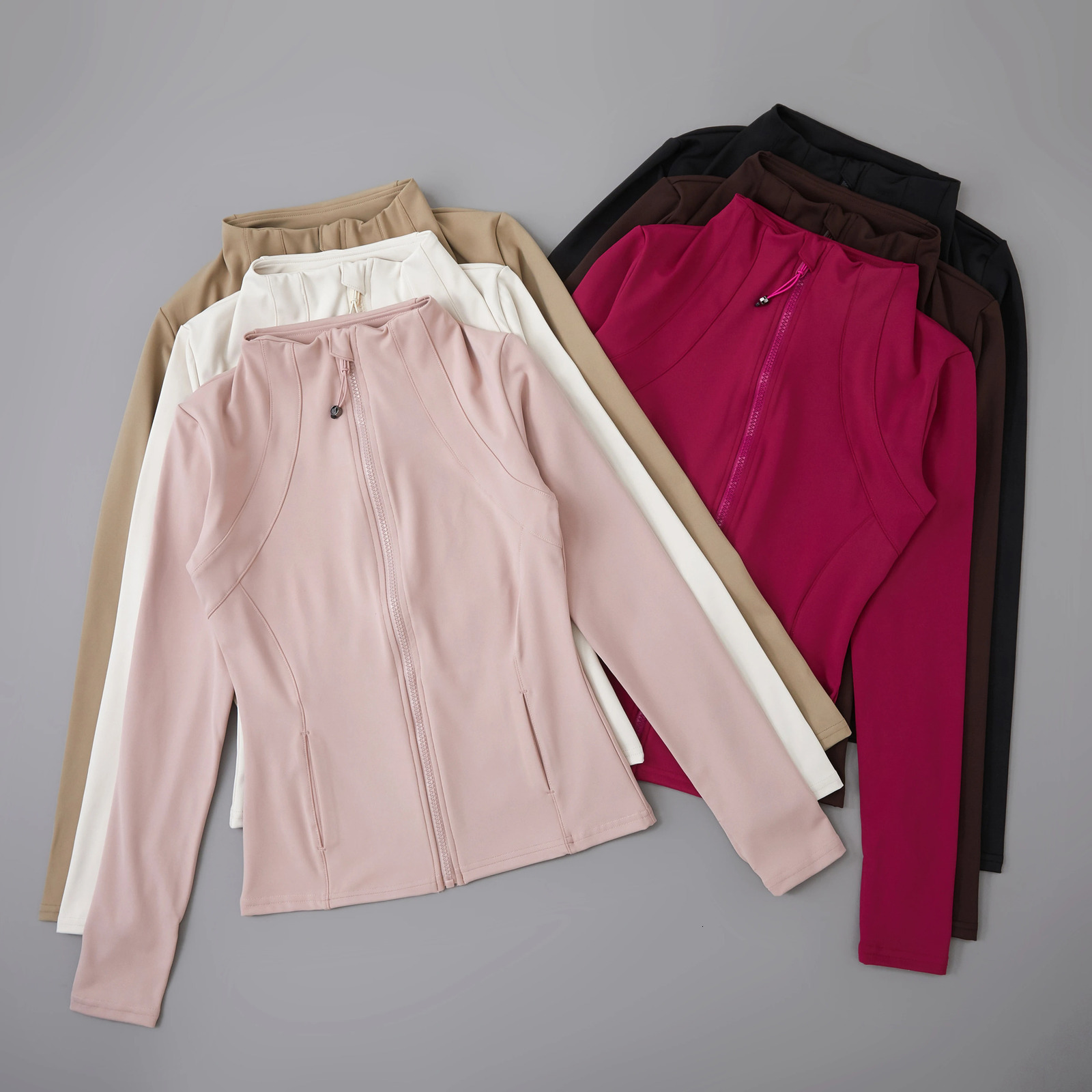 Long sleeved sports and fitness yoga clothing womens fitness tops womens slim fit yoga jackets zippered sports jackets 250326