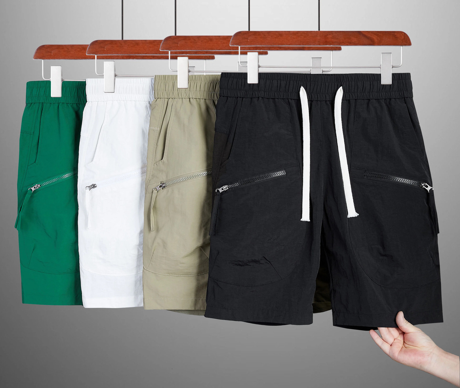 Summer ultrathin cargo shorts mens quick drying beach solid street outdoor sports and leisure drawstring board 250327