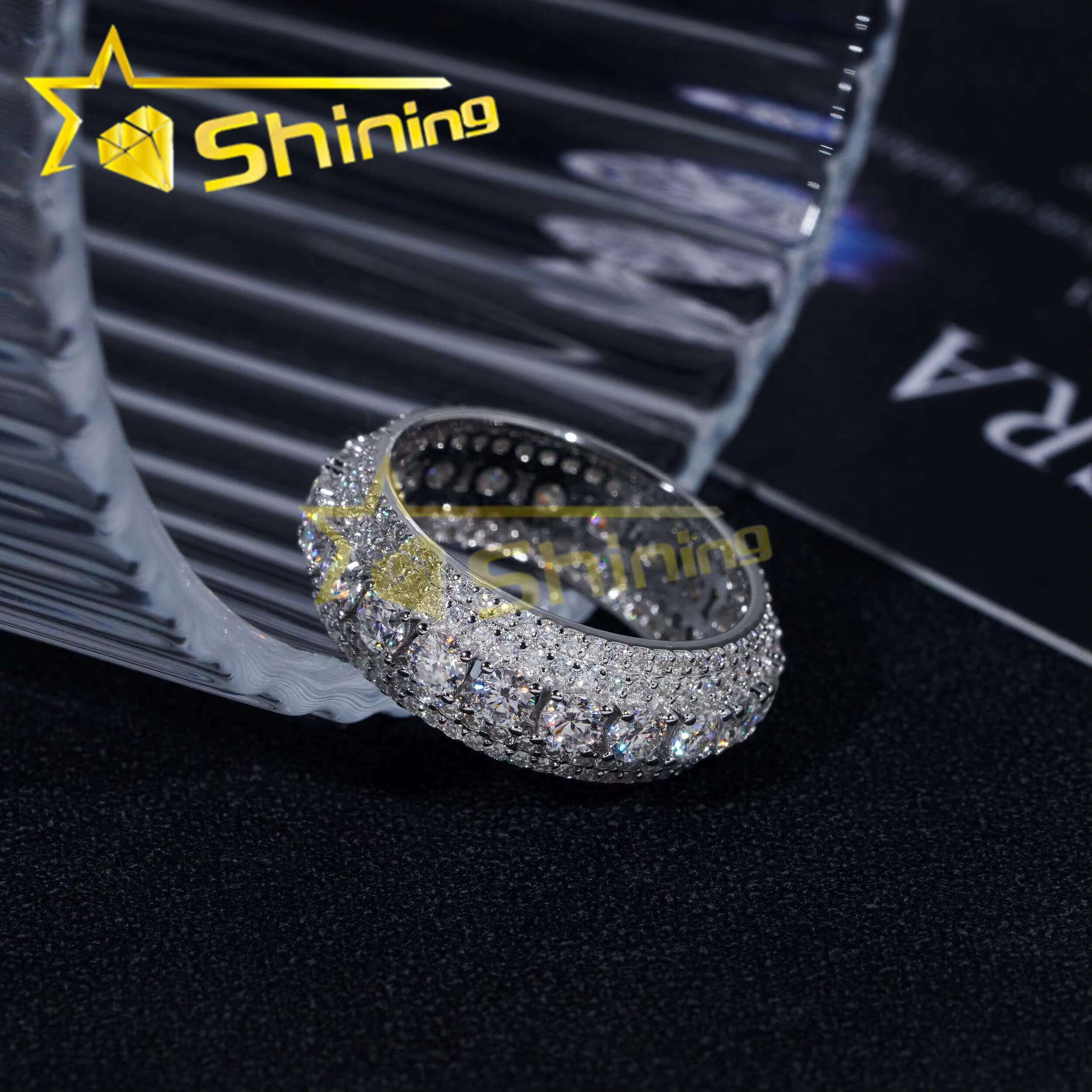 Hot Selling Custom S925 Sterling Silver Iced Moonlight Eternity Ring Luxury Inlay Moissanite Diamond Classic Design